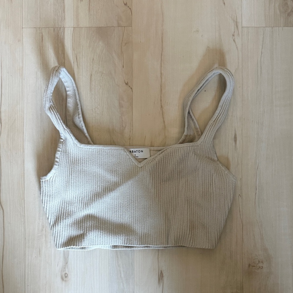 Aritzia Beige Ribbed Crop Top